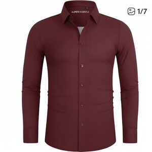 Alimens & Gentle Men's Burgundy Slim Fit Shirt Long Sleeve Size Medium